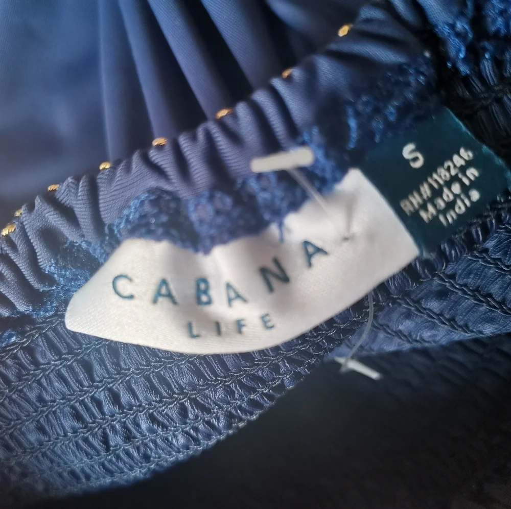 NWOT Cabana Life Navy Terry Off the Shoulder Dress Mini Tassel ,Small - Picture 5 of 6